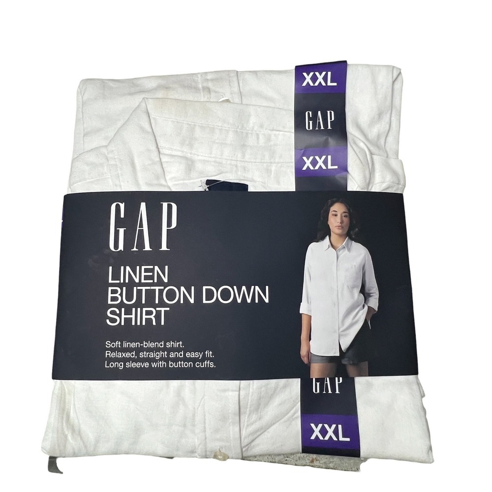 Gap Linen Button Down Shirt Women White Long Sleeve Relaxed Fit - XXL